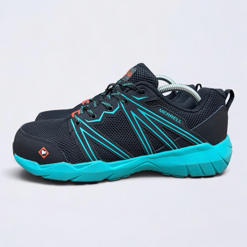 Merrell Fullbench Superlite Work Shoes Womens 9.5 Black Teal Alloy Toe J17538
